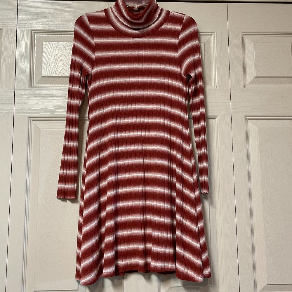 Altar’d State Long Sleeved Striped Turtleneck Dress Ribbed Rust Red Mauve S